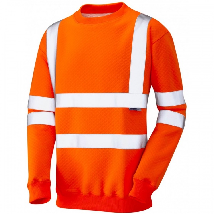 Leo Workwear SS05-O Winkleigh Hi Vis Sweatshirt Crew Neck Orange ISO 20471 Class 3